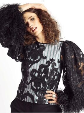 FESTIVAL🔥 GANNI GIRLS WHIMSIGOTH  FEATHERY BALLOON SLEEVES STATEMENT TOP